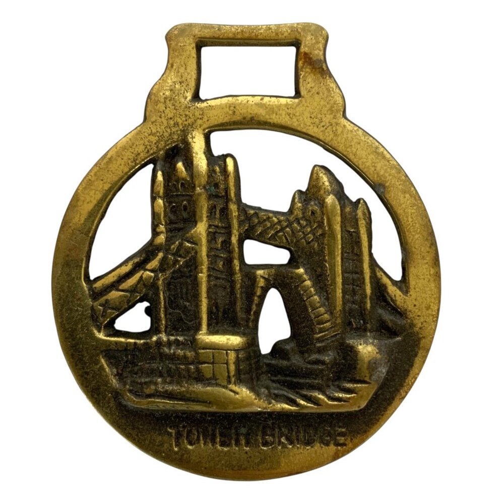 Vintage Brass Horse Harness Medallion Tower Bridge England Collectible Decor